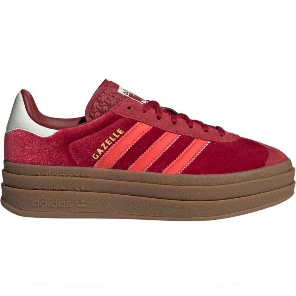 ADIDAS GAZELLE Bold Bright Red/Victory Red Velvet sneakers, Women’s 9.5, NEW! - Picture 3 of 14